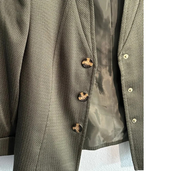 Tahari Arthur S Levine Womens Blazer Jacket Olive Green Three Button Textured - Picture 14 of 16